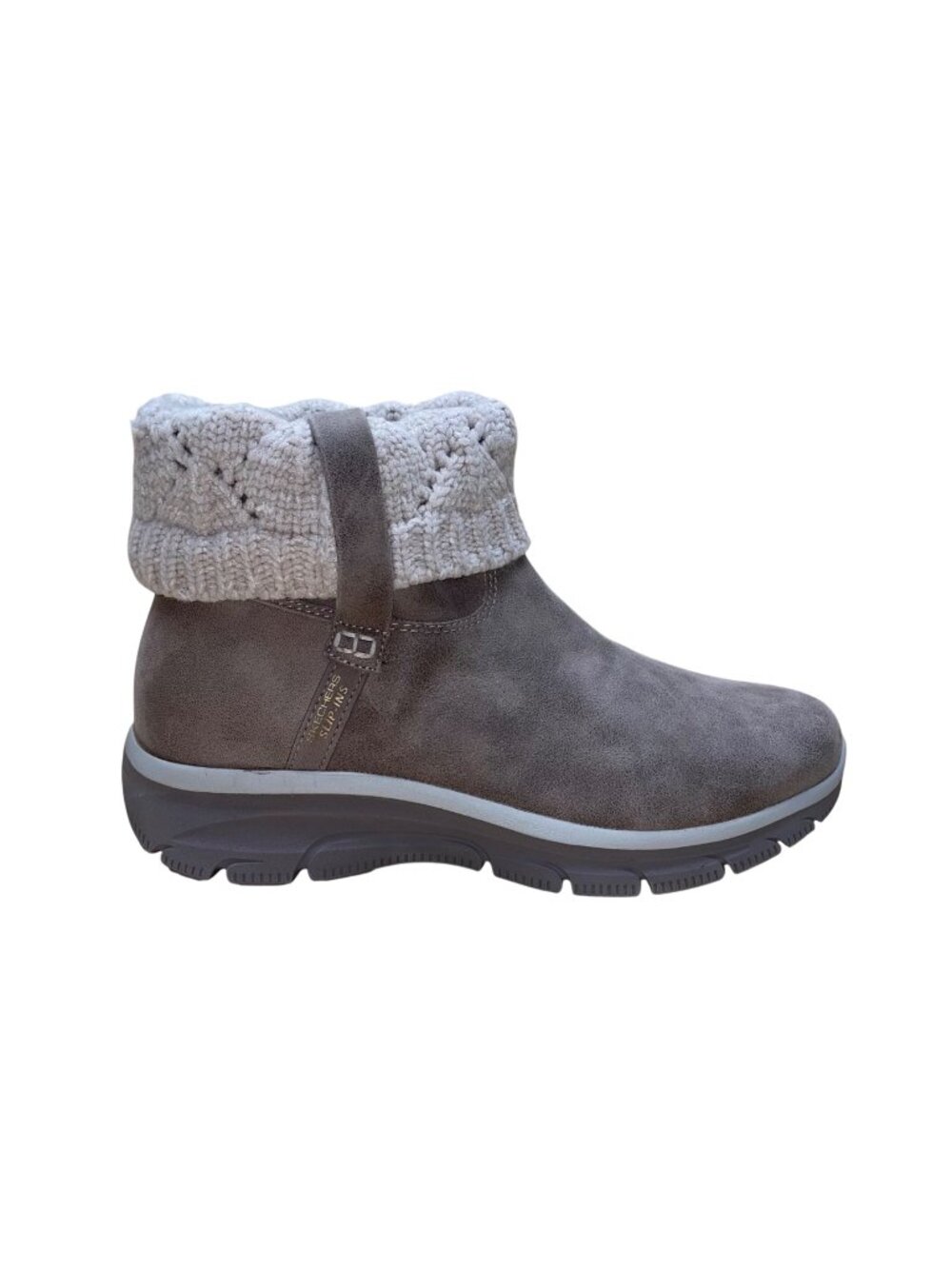 Skechers Women’s Taupe Slip-Ins Cozy Knit Faux Fur Lined Ankle Boots Size 11